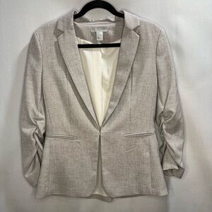 H&M Light Gray Ruched Sleeve Blazer Women’s Size 8